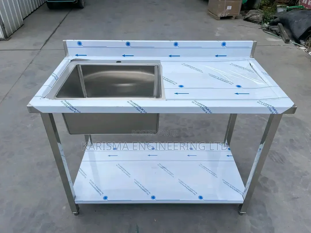 Stainless Steel Commercial Kitchen Prep Table With a Single Bowl Sink