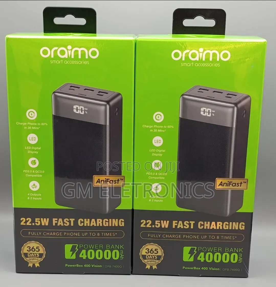 Fast Charging Original Oraimo 40,000 Mah Power Bank Available.