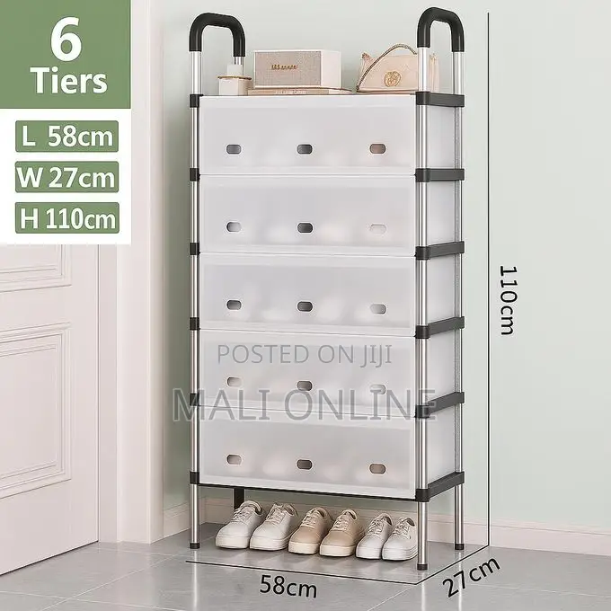 6 Tier Shoe Rack Dustproof Cover Metal Shoe Organizer Space Saving