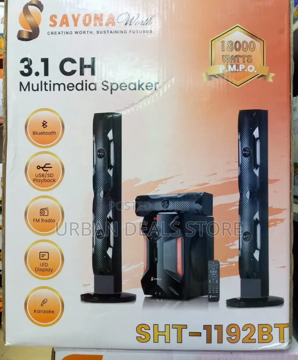 Sayona Home Theater System 18000w Pmpo 3.1 Channel Tall Boy Subwoofer