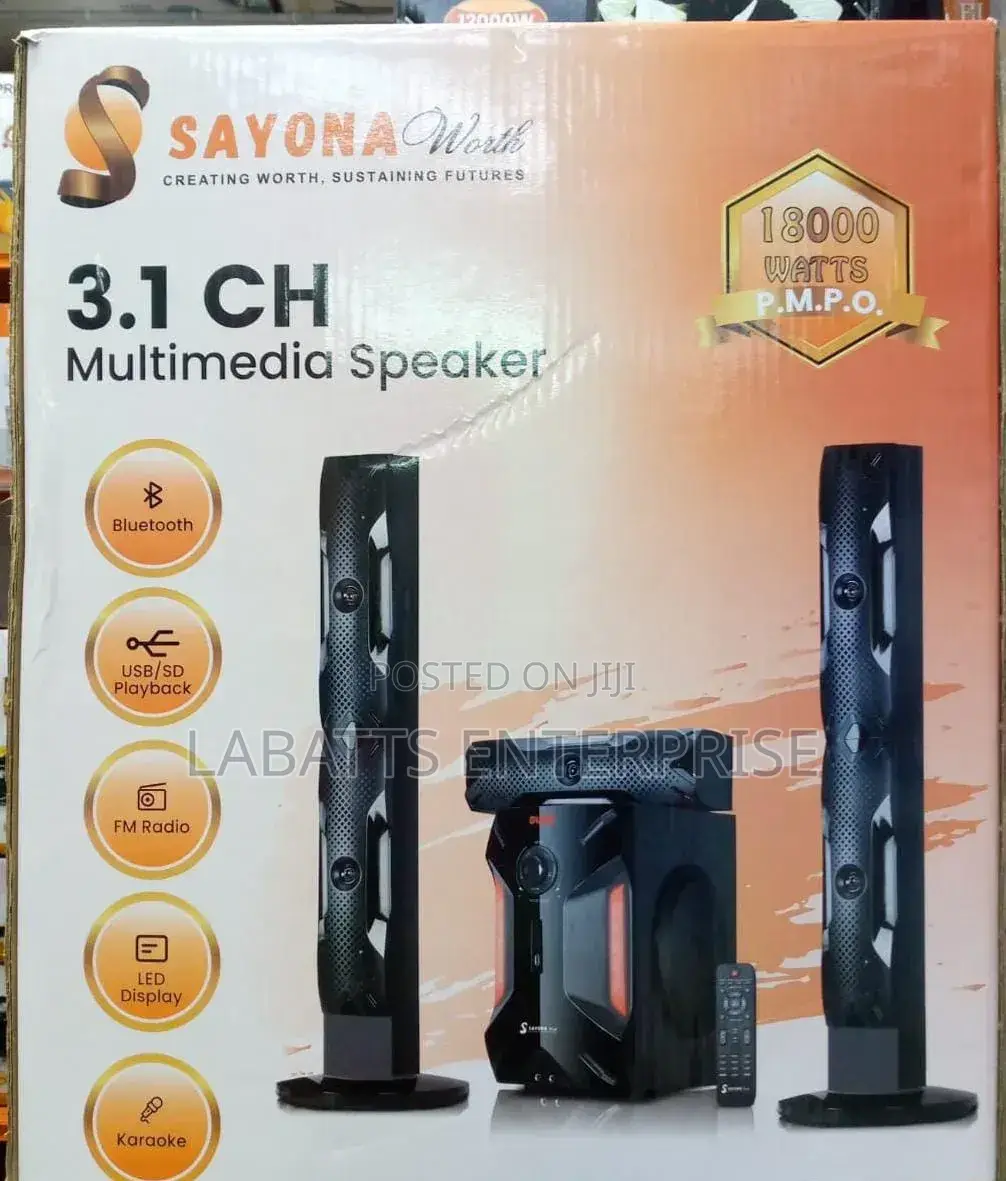 Sayona Home Theater System 18000w Pmpo 3.1 Channel Tall Boy Subwoofer