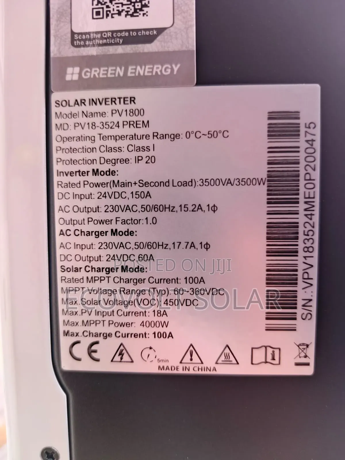 3.5kva 24v 100a 450vdc Must Hybrid Inverter Inbuilt With Dongle