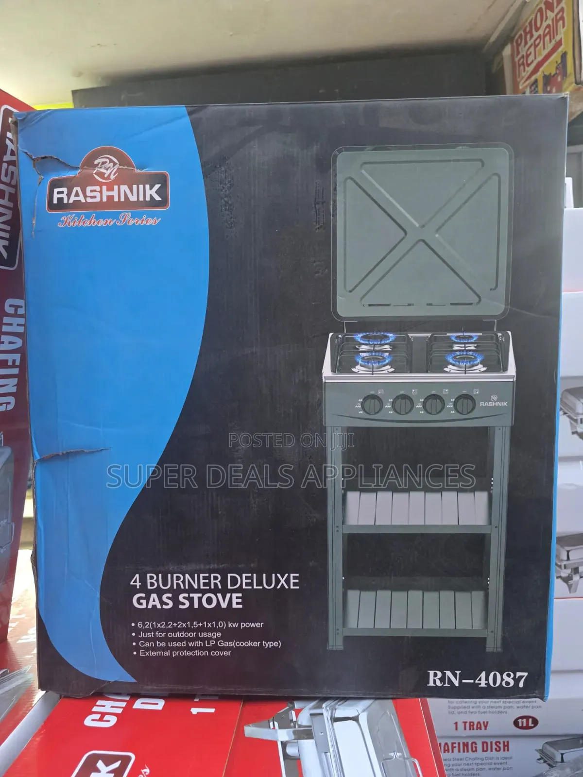 Rashnik 4 Burner Deluxe Gas Stove With Shelves Standing Cooker