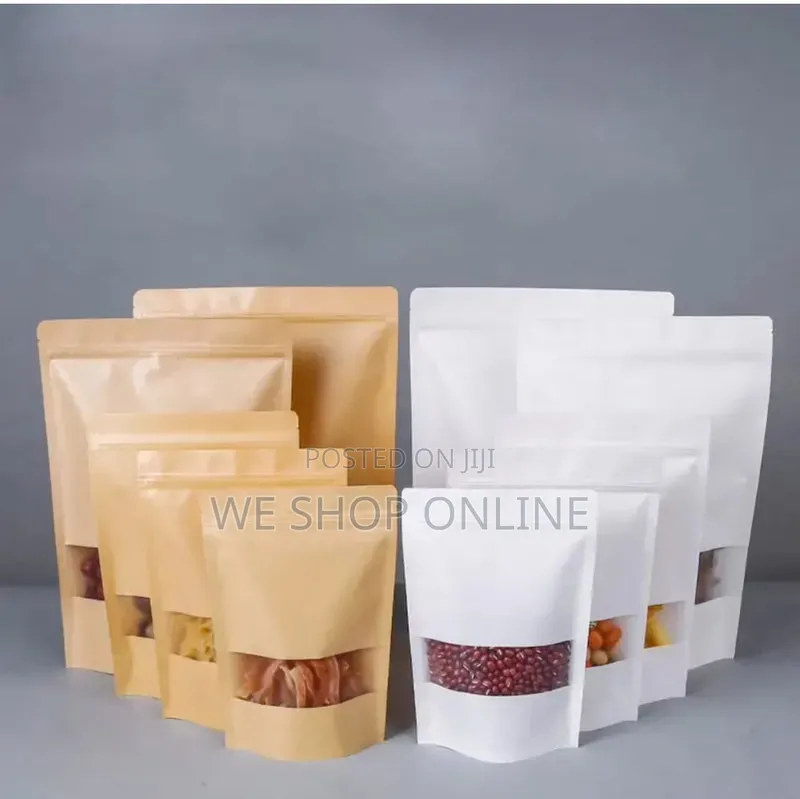 18*26cm, 50pcs Kraft Pouch Bags With Ziplock, White and Brown