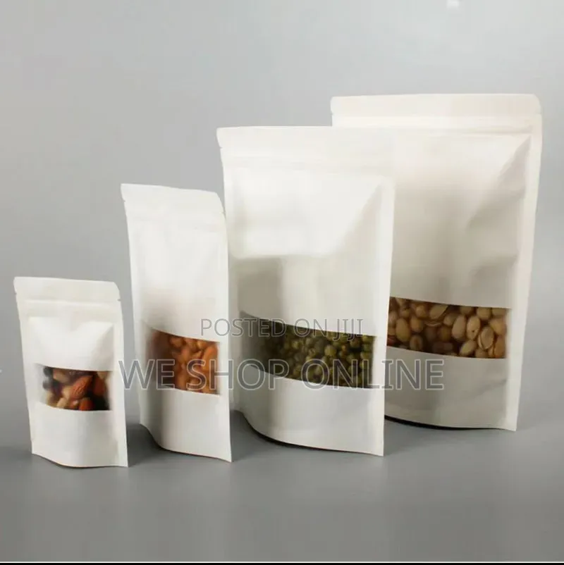 18*26cm, 50pcs Kraft Pouch Bags With Ziplock, White and Brown