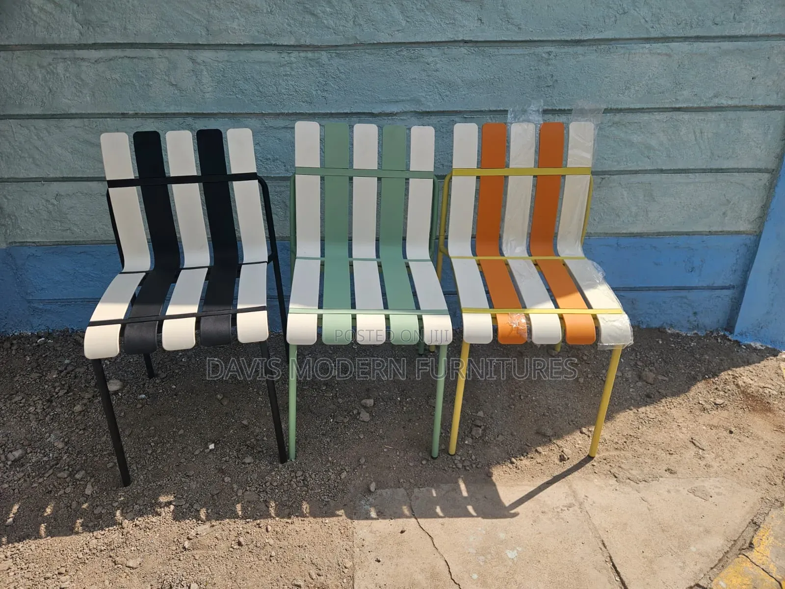 3 Set Modern Slated Metal Chairs
