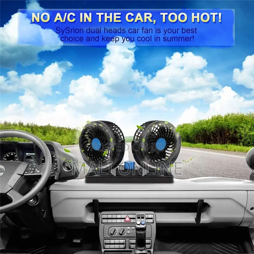 Dual Head Car Mini Fan 12v Dashboard Cooling Fan 4 Inch 360° Adjust