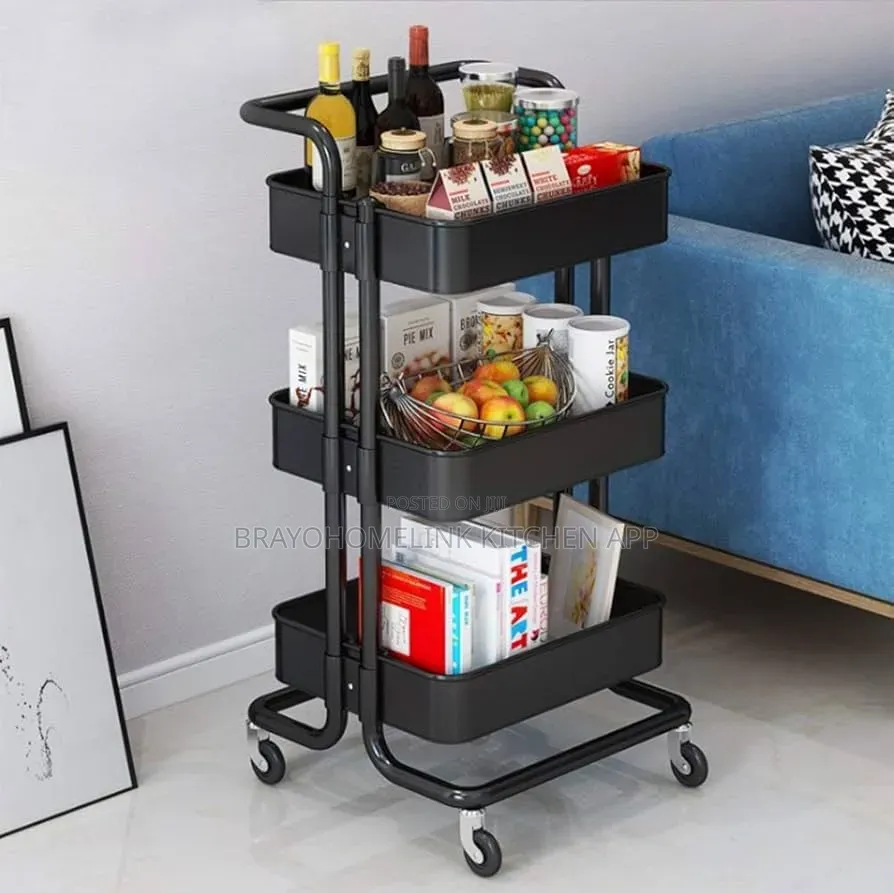 3 Layer Metallic Mesh Trays Trolley Rack Now