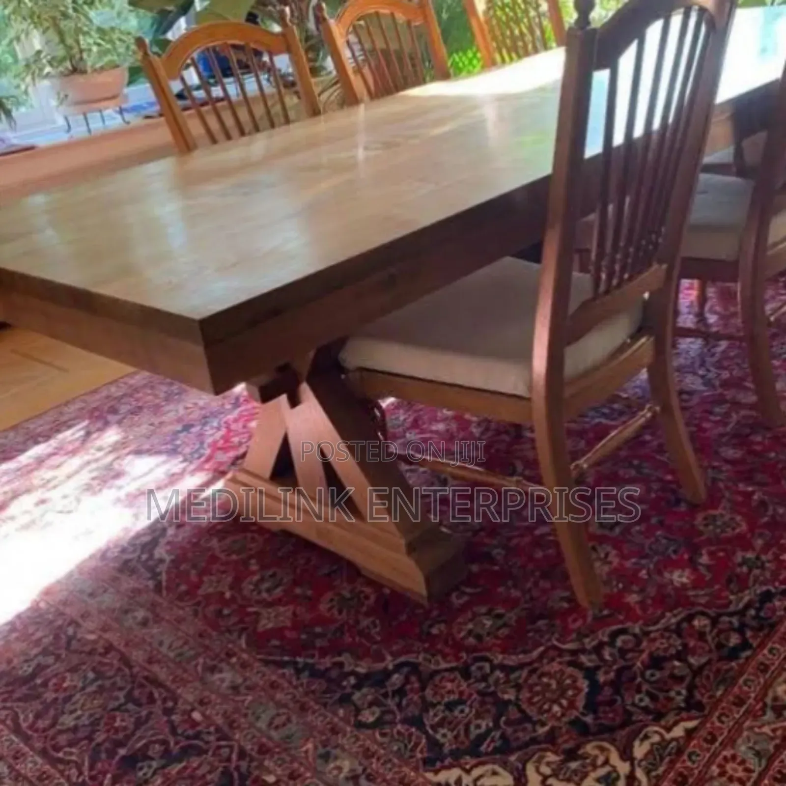Rustic Oakwood 3.5*8.2ft Wooden Solid Dinning Table Set