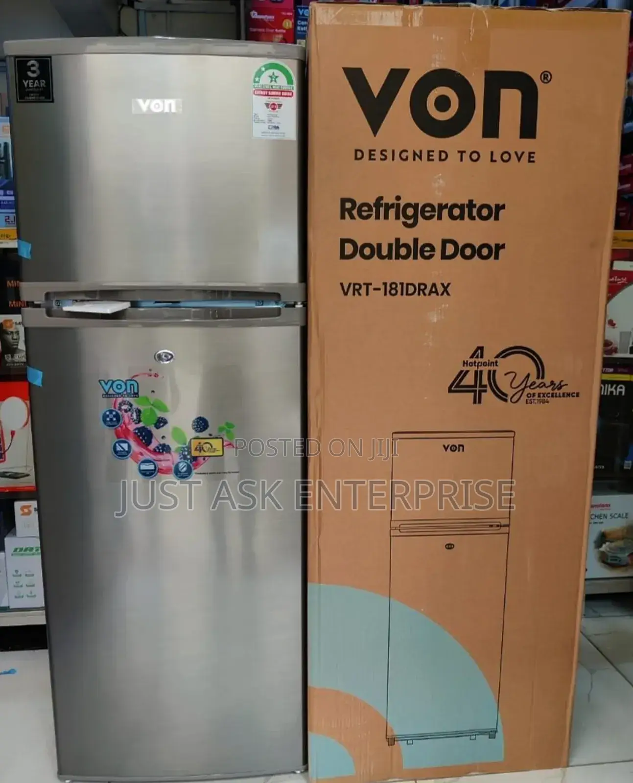 Von 2 Door (Top Freezer) Fridge 181 Litres Direct Cool - Silver