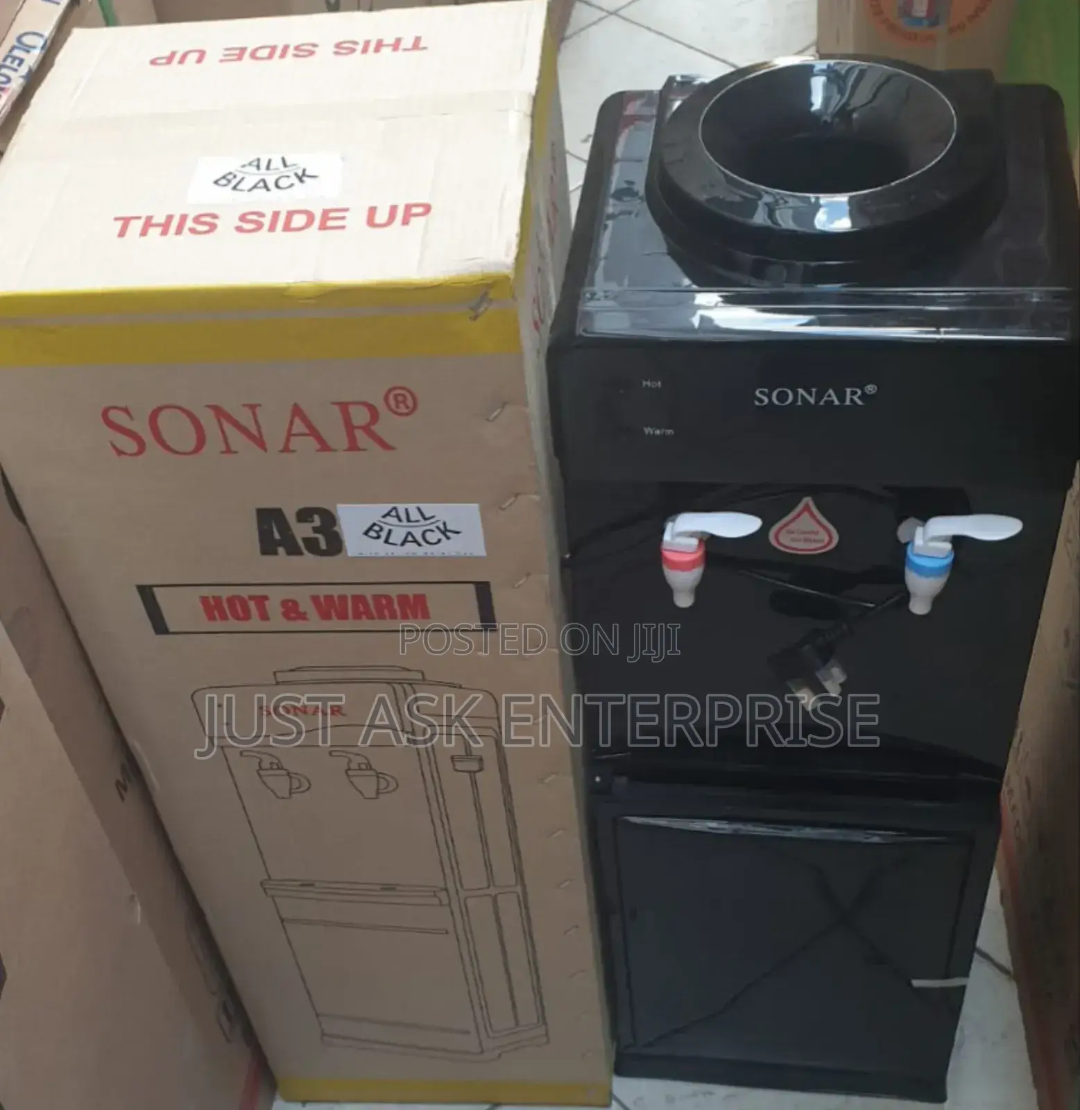 A3 Hot and Normal Sonar Top Load Water Dispenser (Black) - 2 Taps