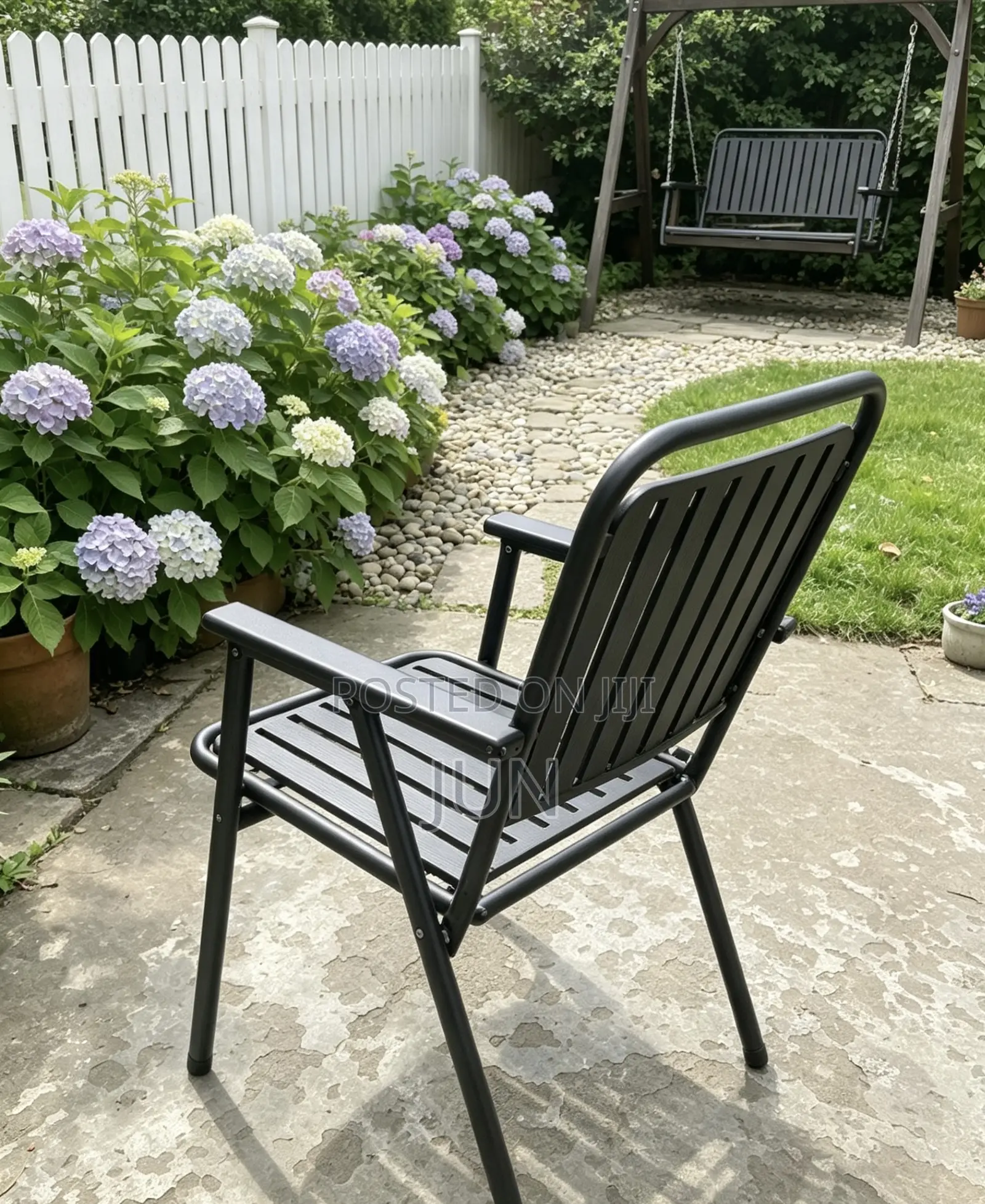 Sleek Black Metal Folding Outdoor Chair