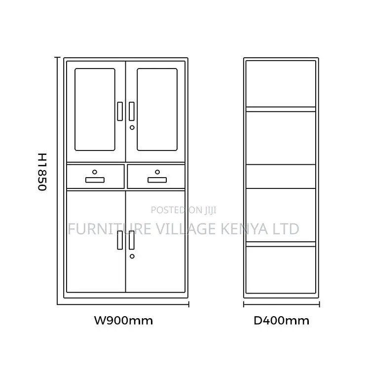 2-Swing-Door Filing Metallic Cabinet With 2-Drawers