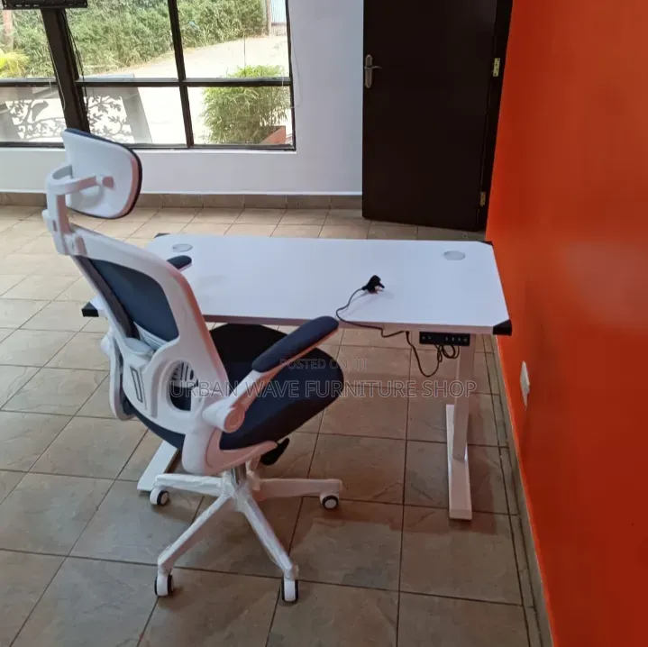Electric Desk+White Orthopaedic Office Chair