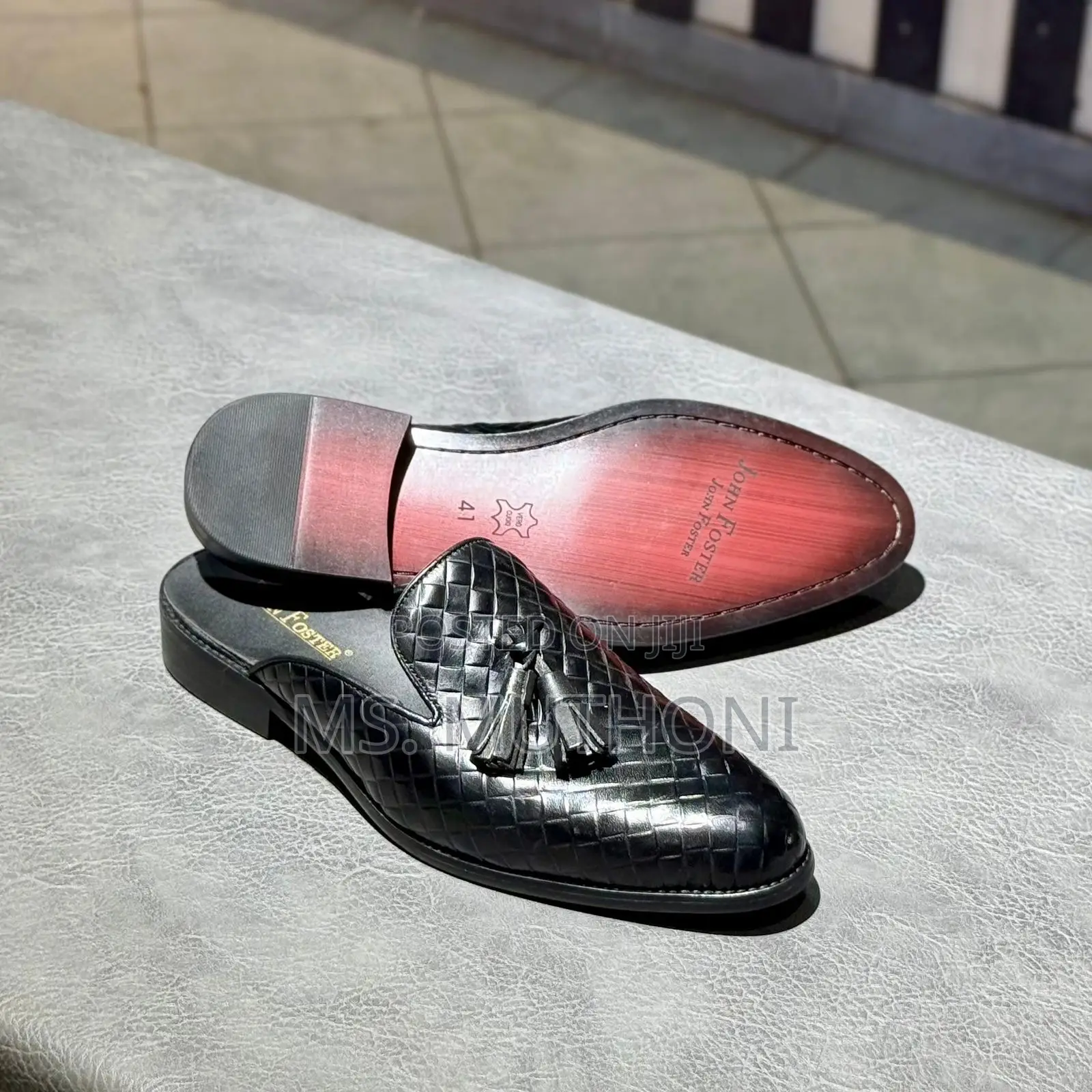 John Foster Leather Mule Loafers Featuring a Chain Detail