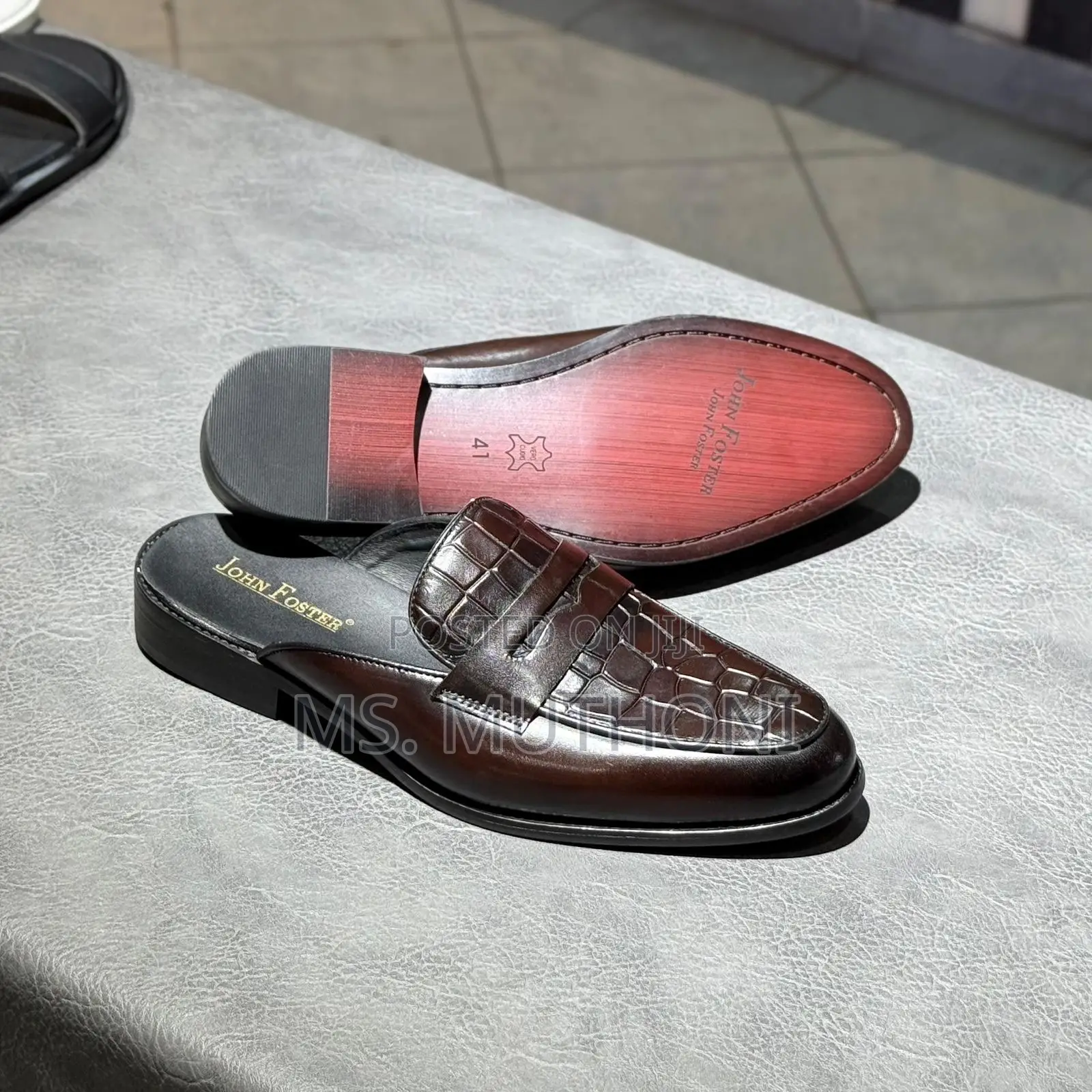 John Foster Leather Mule Loafers Featuring a Chain Detail