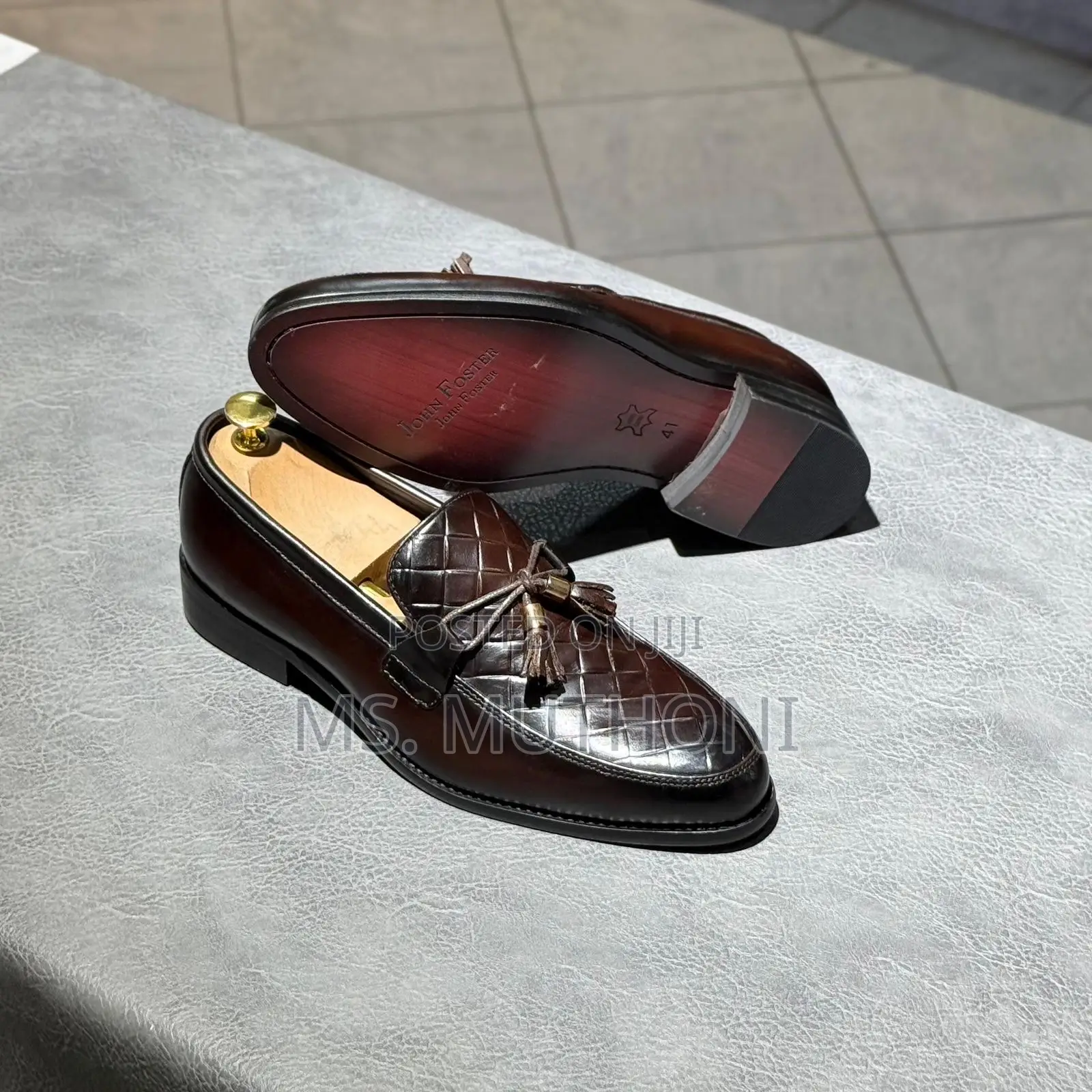 Laceless John Foster Brown and Black Quilted Leather Tassel Loafers