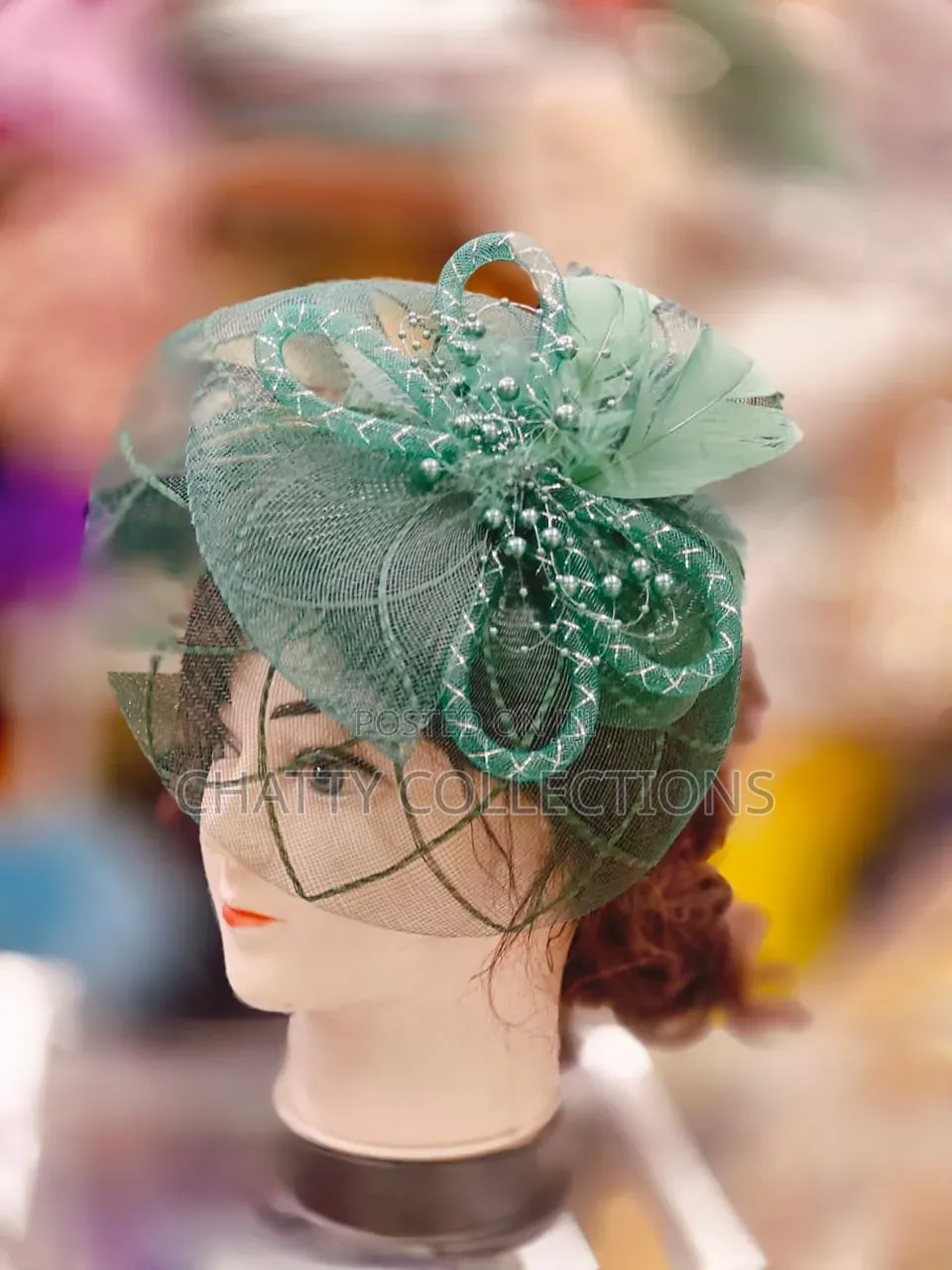 Jungle Green Stylish Ladies Head Fascinators With Net