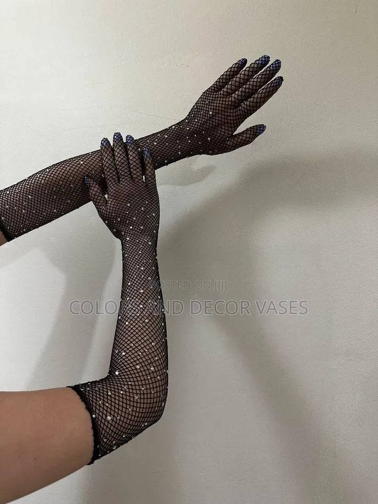 Long Net Black Gloves Available