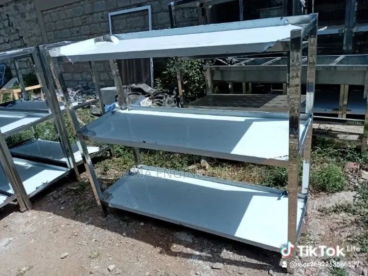 Stainless Steel Storage Racks Often Used in Commercial Kitchens.