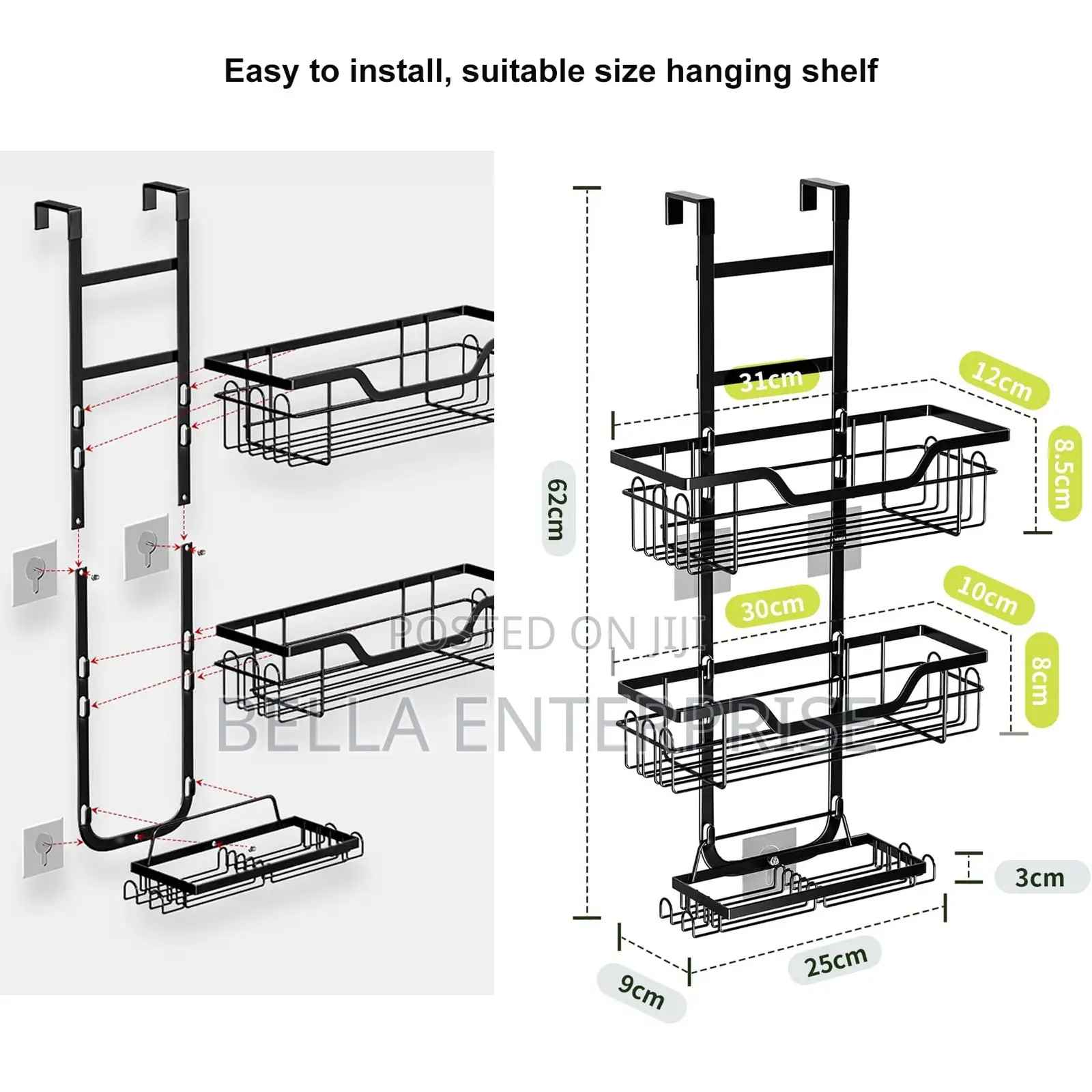 3 Layer Behind the Door Metallic Bathroom Shelf Shower Caddy