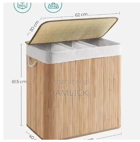 3 Grid Foldable Bamboo Laundry Basket - Av