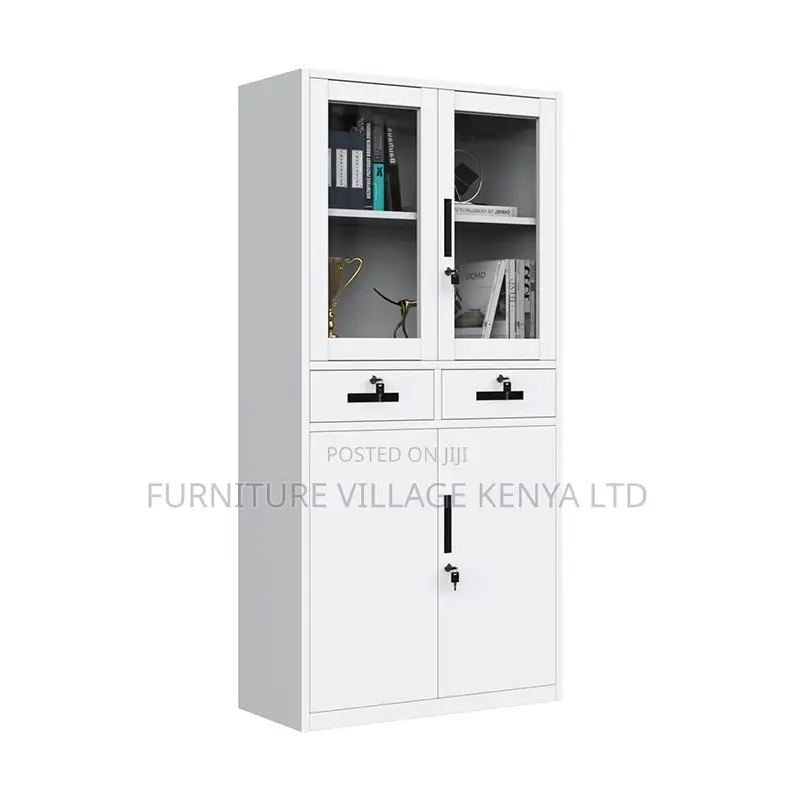 2-Door Half Glass Lockable Cabinet With Drawers