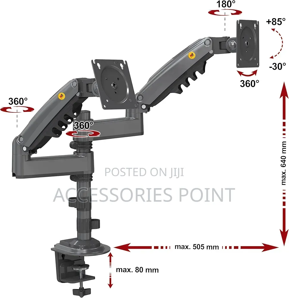 North Bayou Heavy Duty Dual Arm Monitor Desk Mount for 17 to 35 Inch
