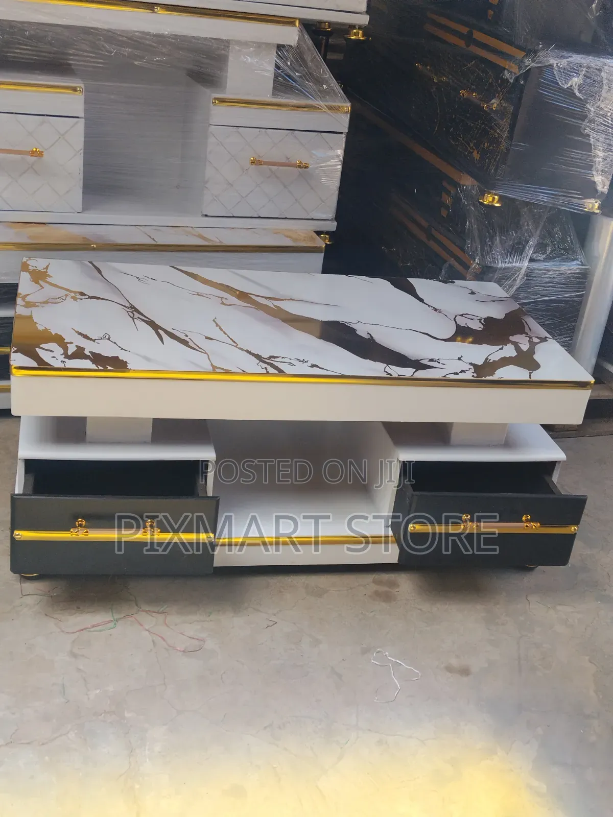 Executive White Coffee Table With Marble Top