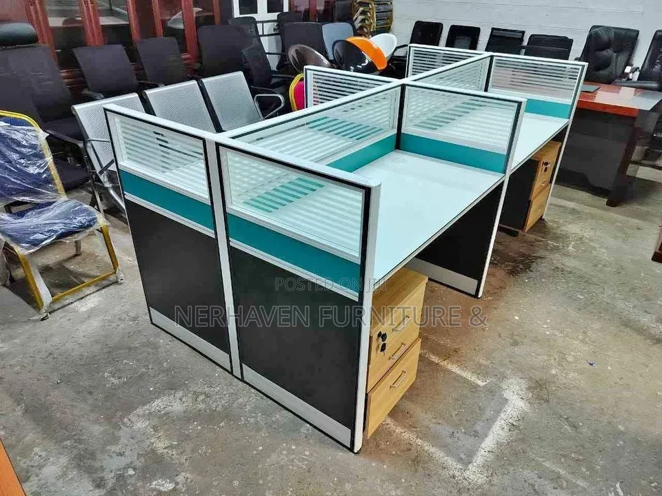 4-Way Workstation With Mobile Drawers – Space Saving Office Furniture