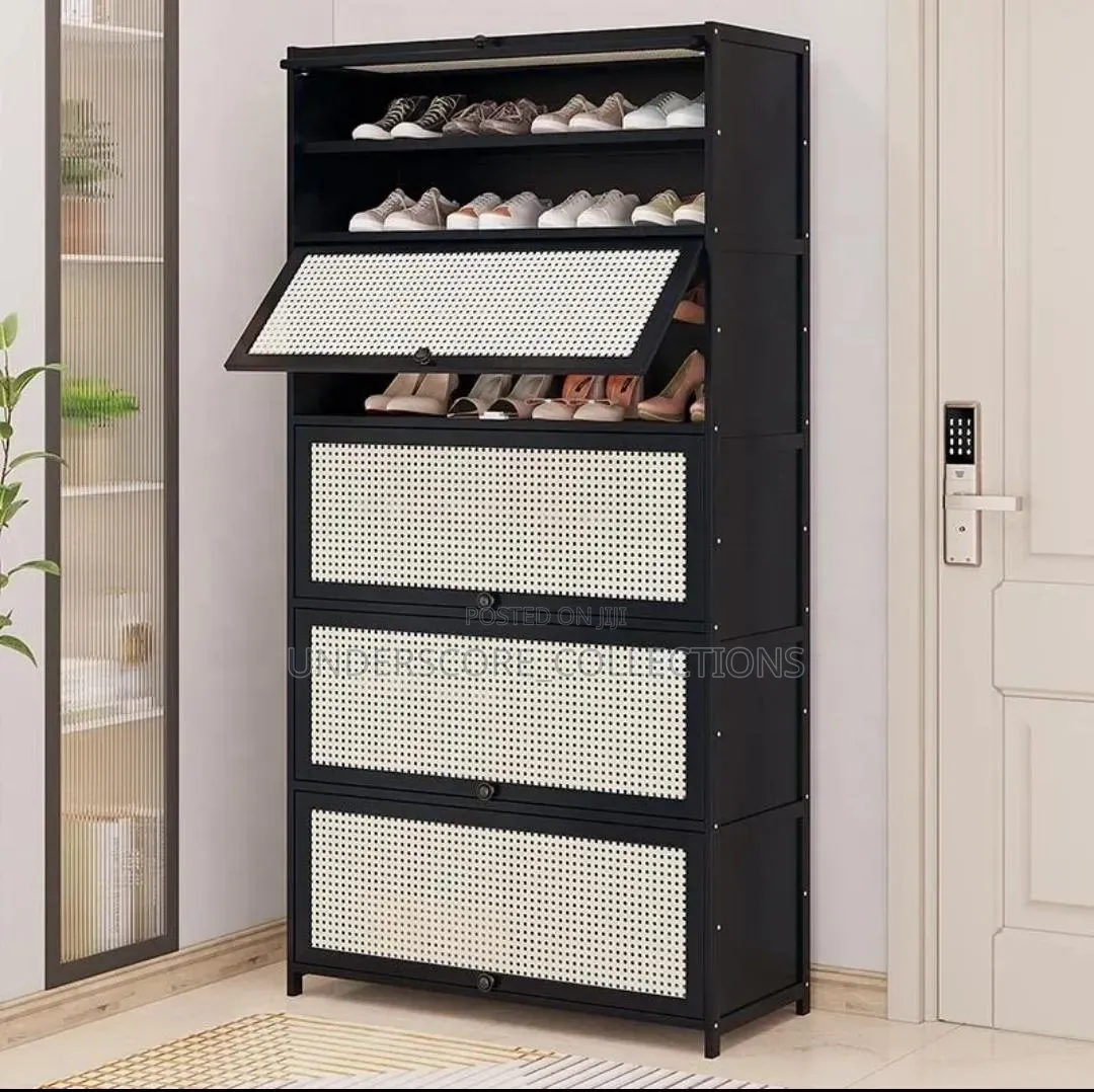Rattan Bamboo Shoe Cabinet With Rattan Doors for Modern Homes