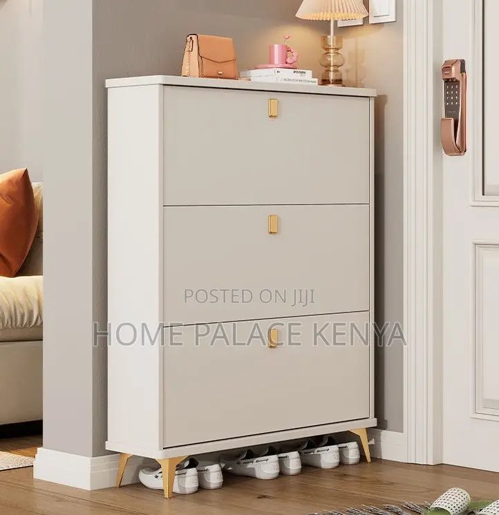 Shoe Rack: Solid Wood Flip Bucket Shoe Storage Cabinet