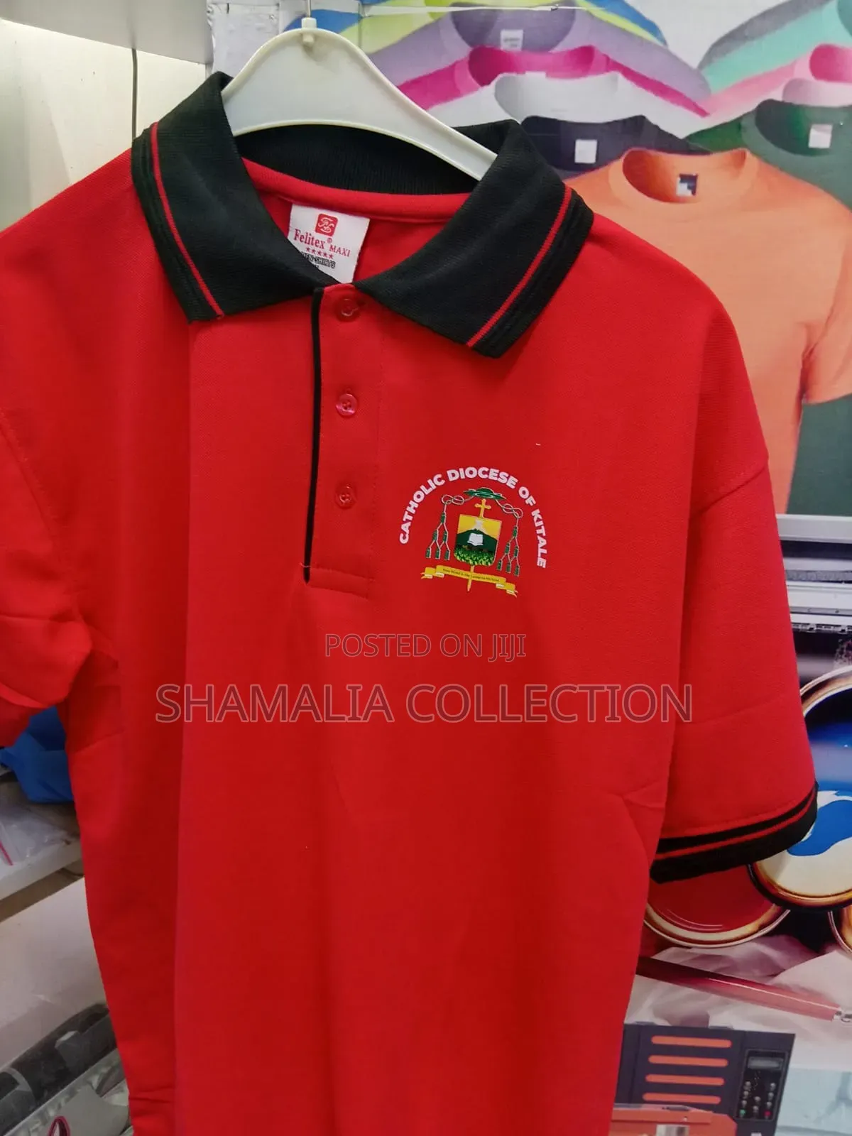 Polo Shirts Red Collar Black
