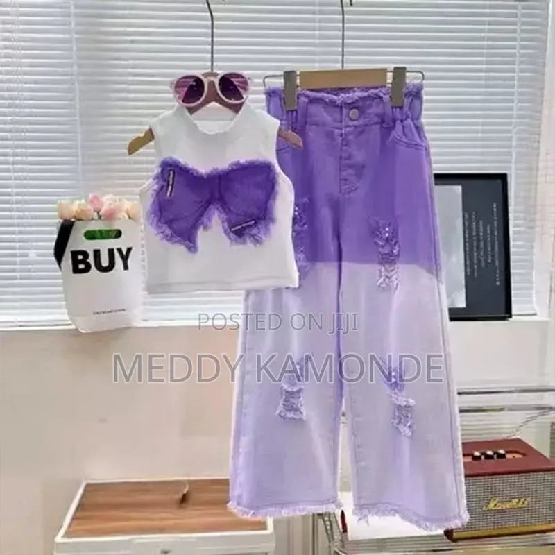 Girls Pink Purple 2pc Trouser Set