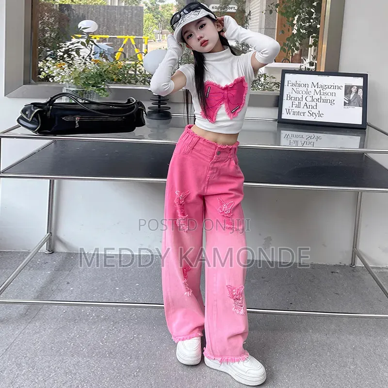Girls Pink Purple 2pc Trouser Set