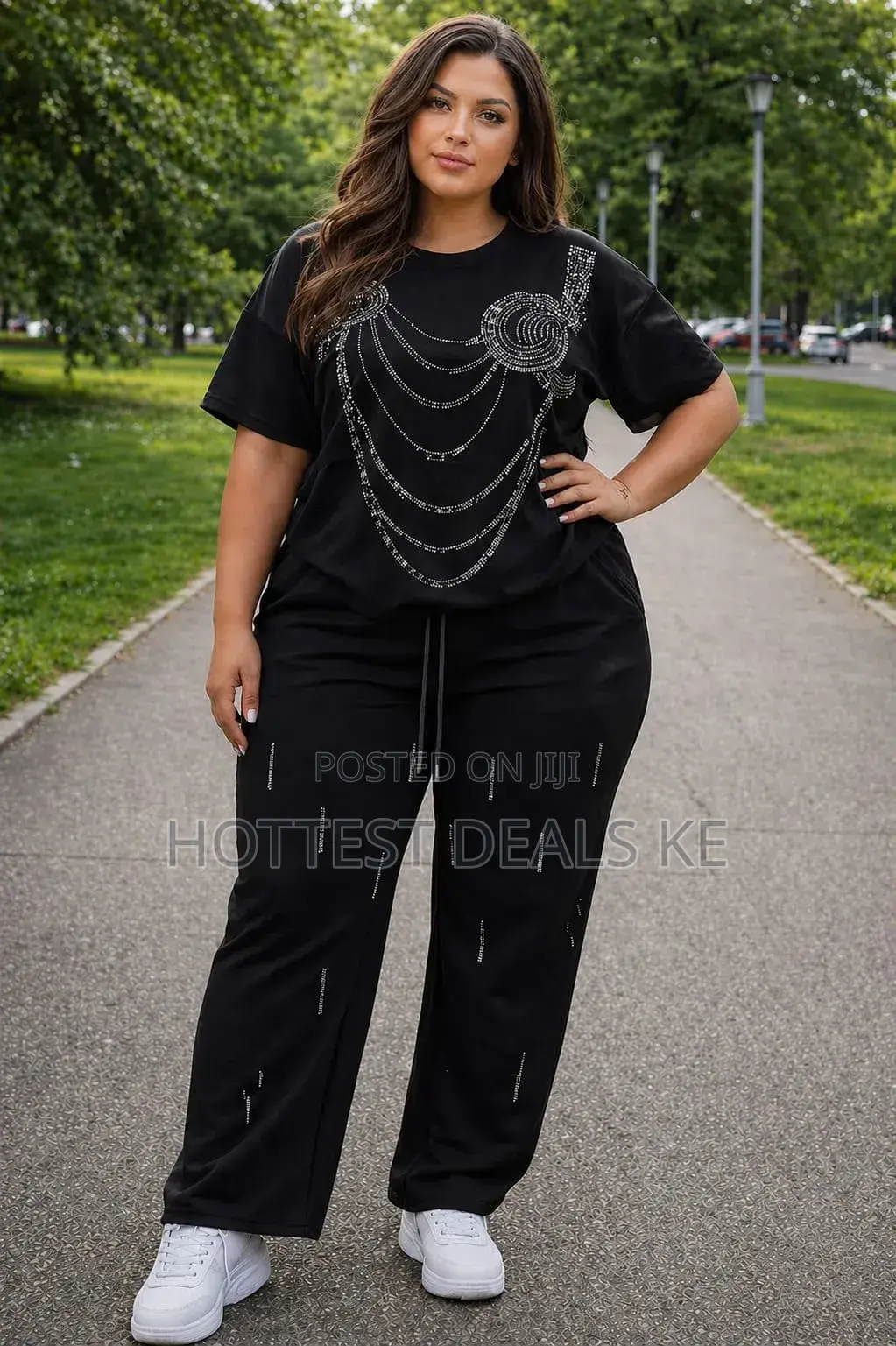 Women's Plus Size Jewelled Loose Blouse Set With Rhinestone