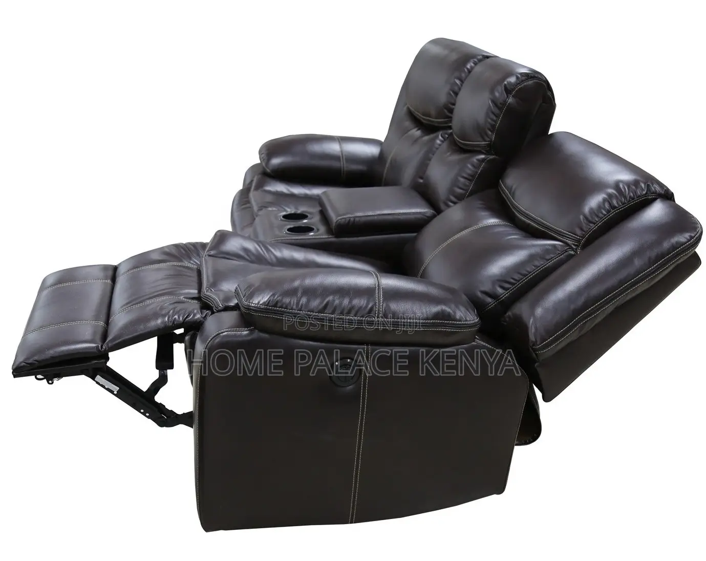 Recliner Sofa: 2 Seater Leather Recliner With Console