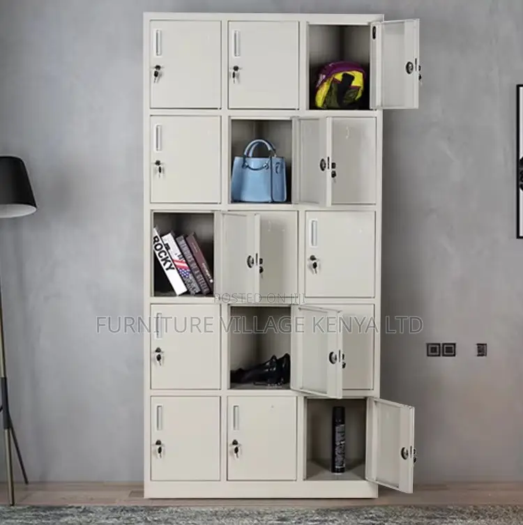 15-Door's Metallic White Gym Locker Cabinet