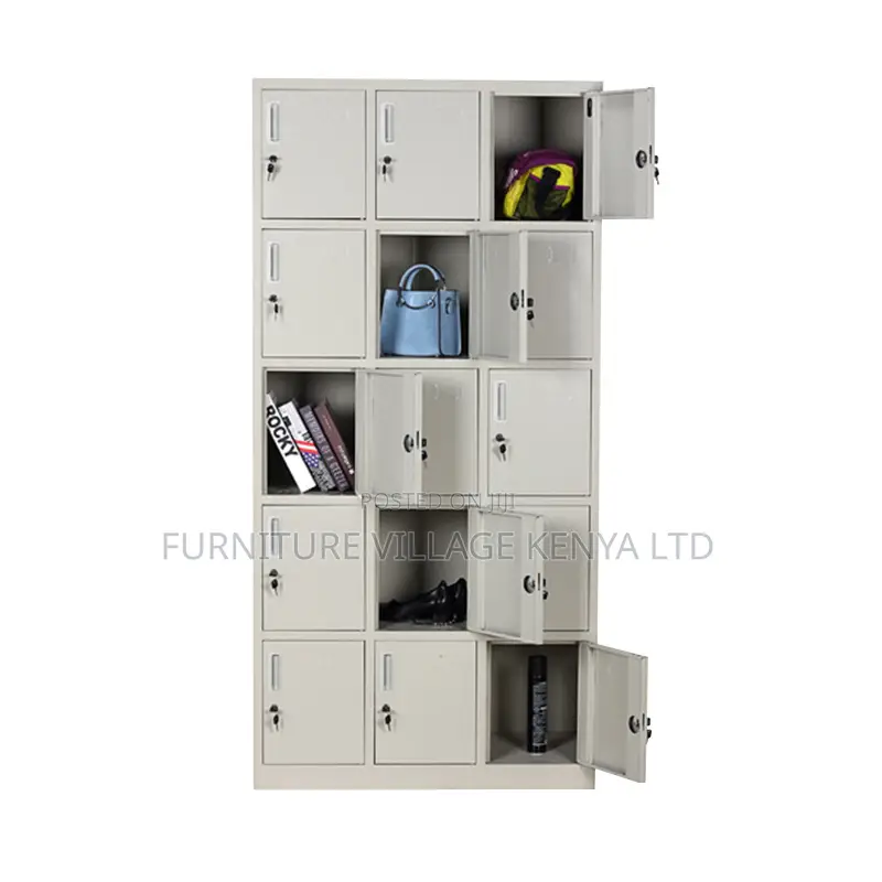 15-Door's Metallic White Gym Locker Cabinet