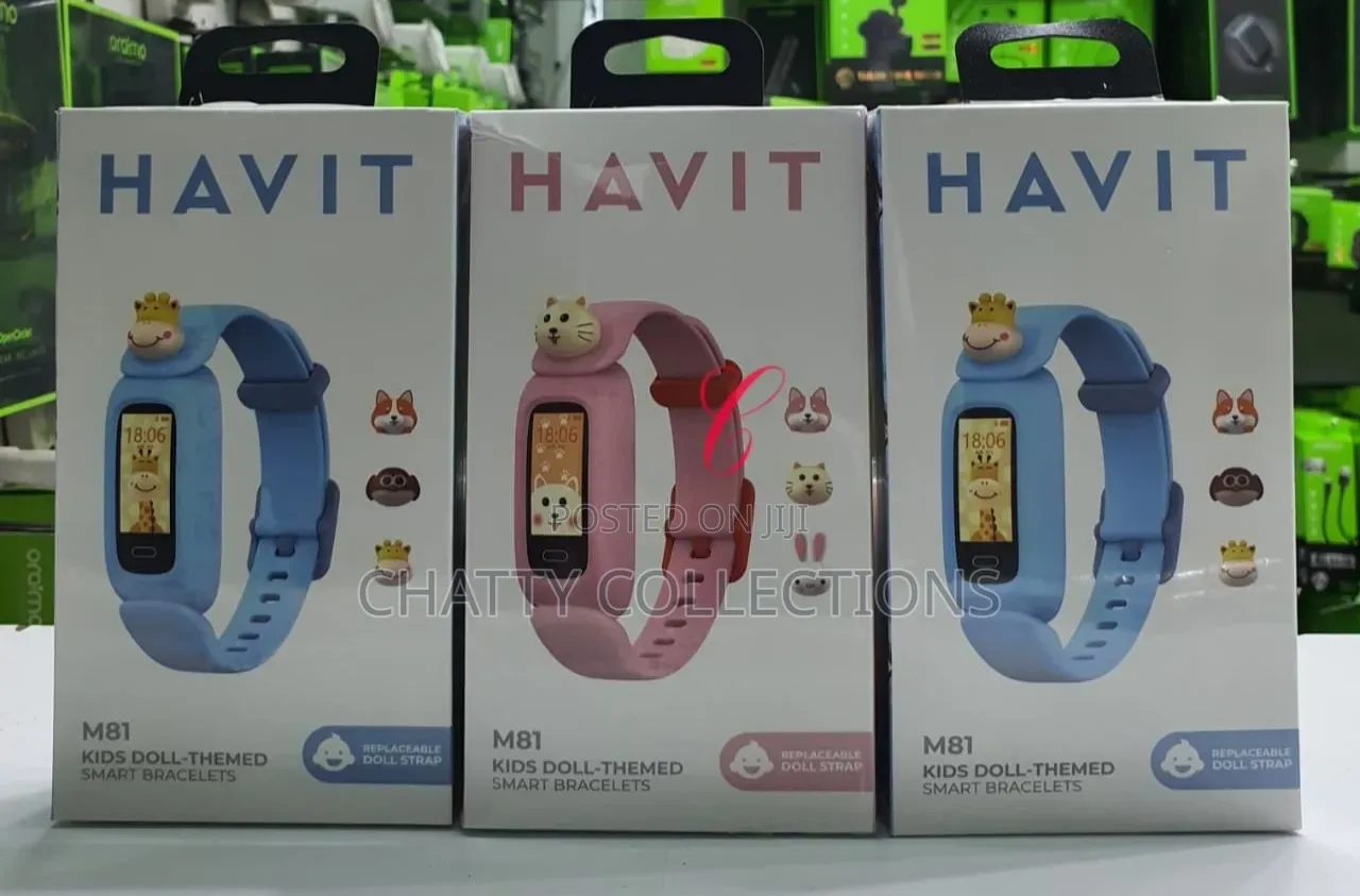 Pink and Blue Havit M81 Kids Doll-Themed Smart Bracelets