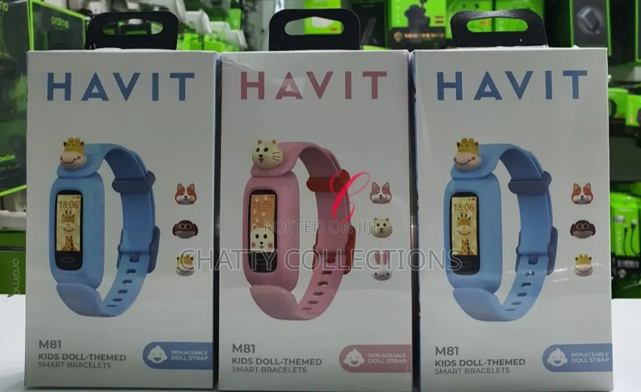 Pink and Blue Havit M81 Kids Doll-Themed Smart Bracelets