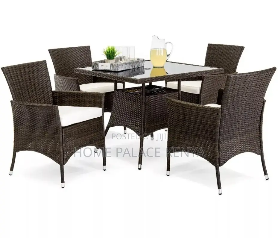 Outdoor Set: 4 Seater All Weather Rattan Dining Table Set