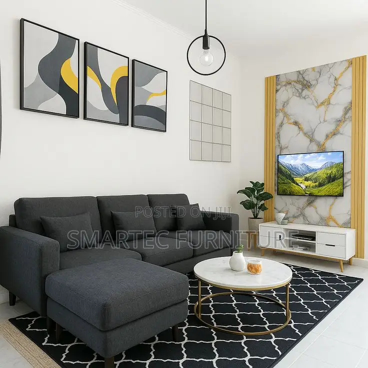 Modern 6 Seater Dark Grey L Shaped Sofa