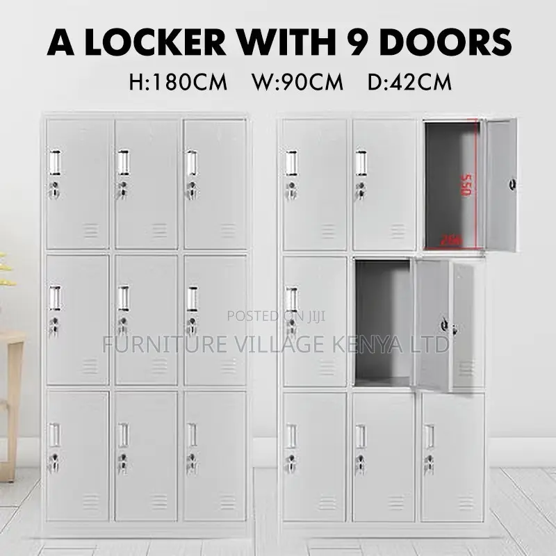 9-Locker White Secure Gym Metallic Cabinet
