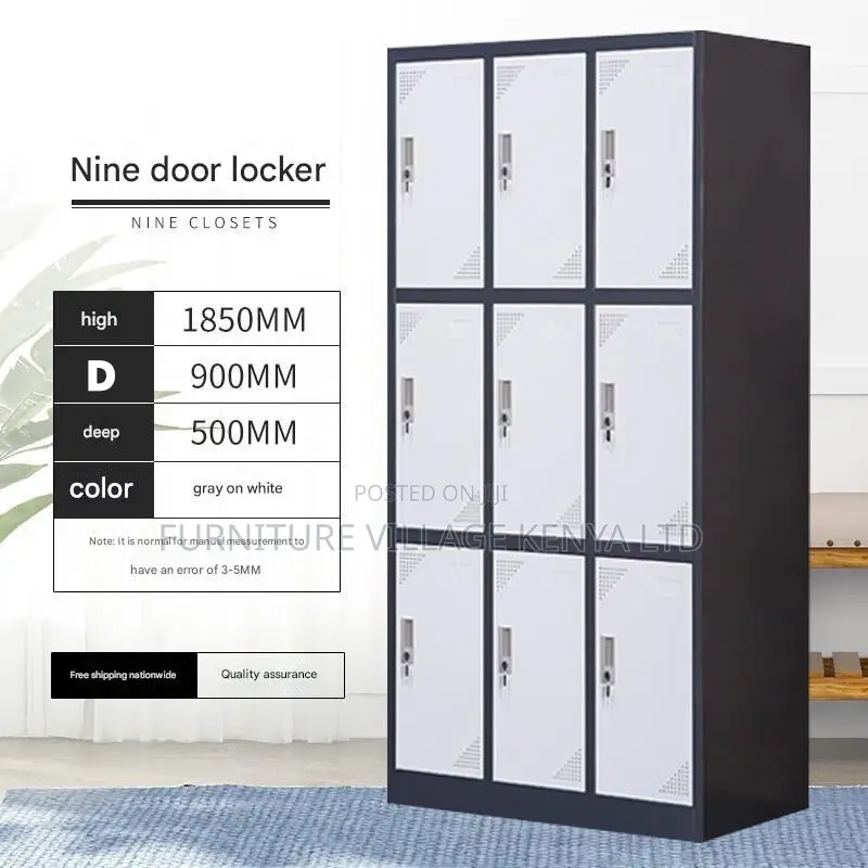 9-Locker White Secure Gym Metallic Cabinet