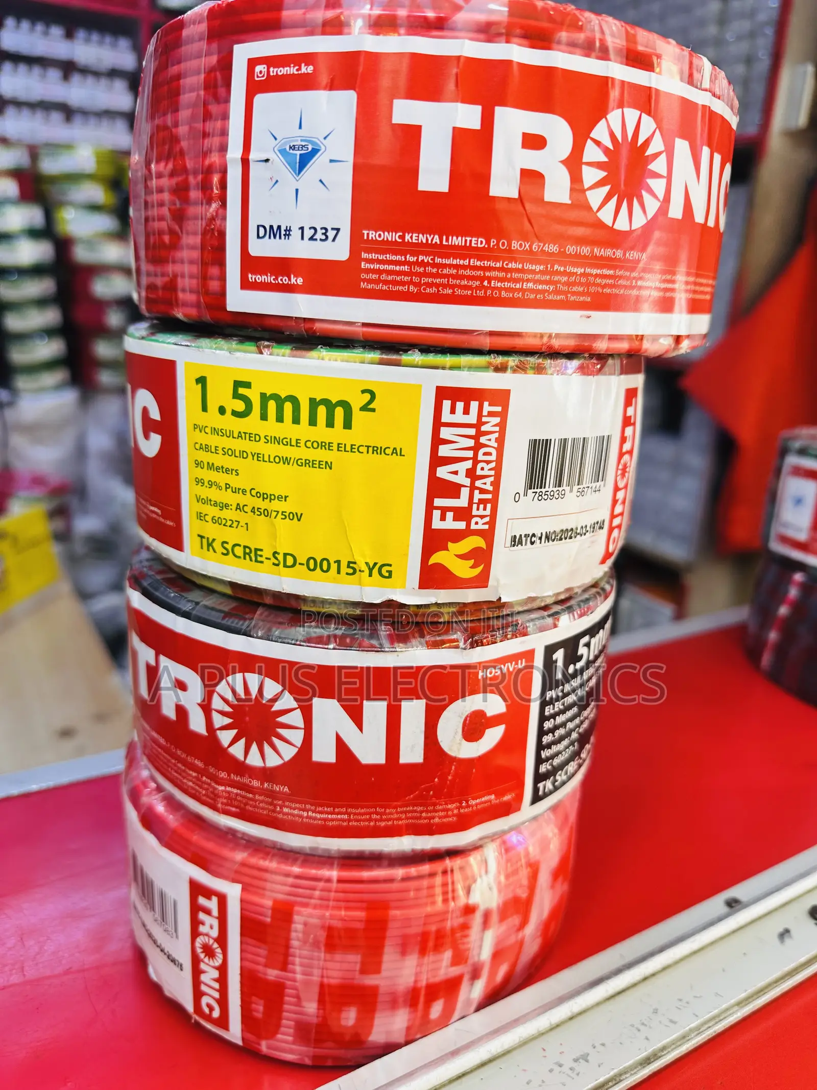 Tronic 1.5mm Single Core Wiring Cables for Safe Indoor