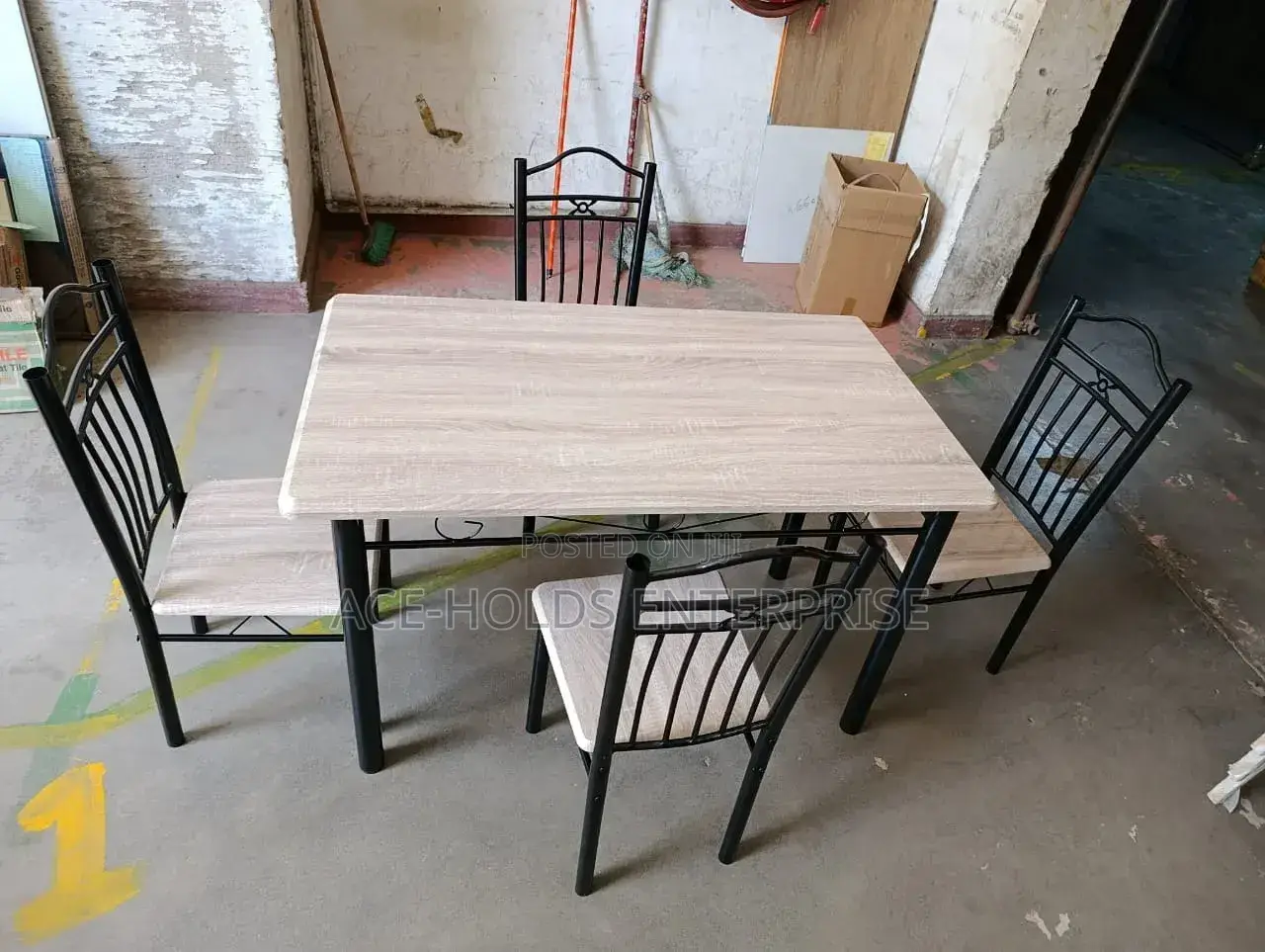 Executive Wooden 4 Sitter Dining Table - Metallic Frame