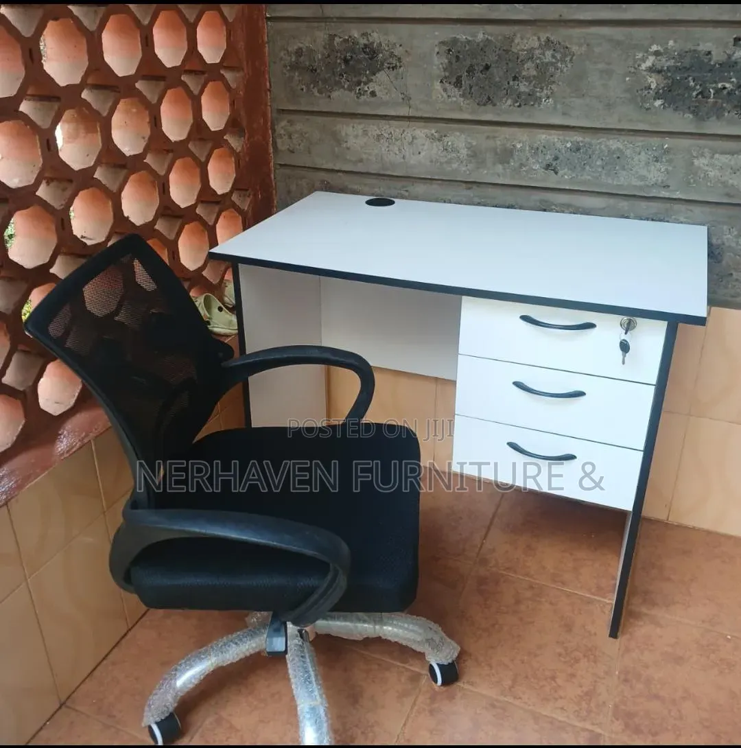 Office Study Desk and Mesh Chair - Home Office Setup