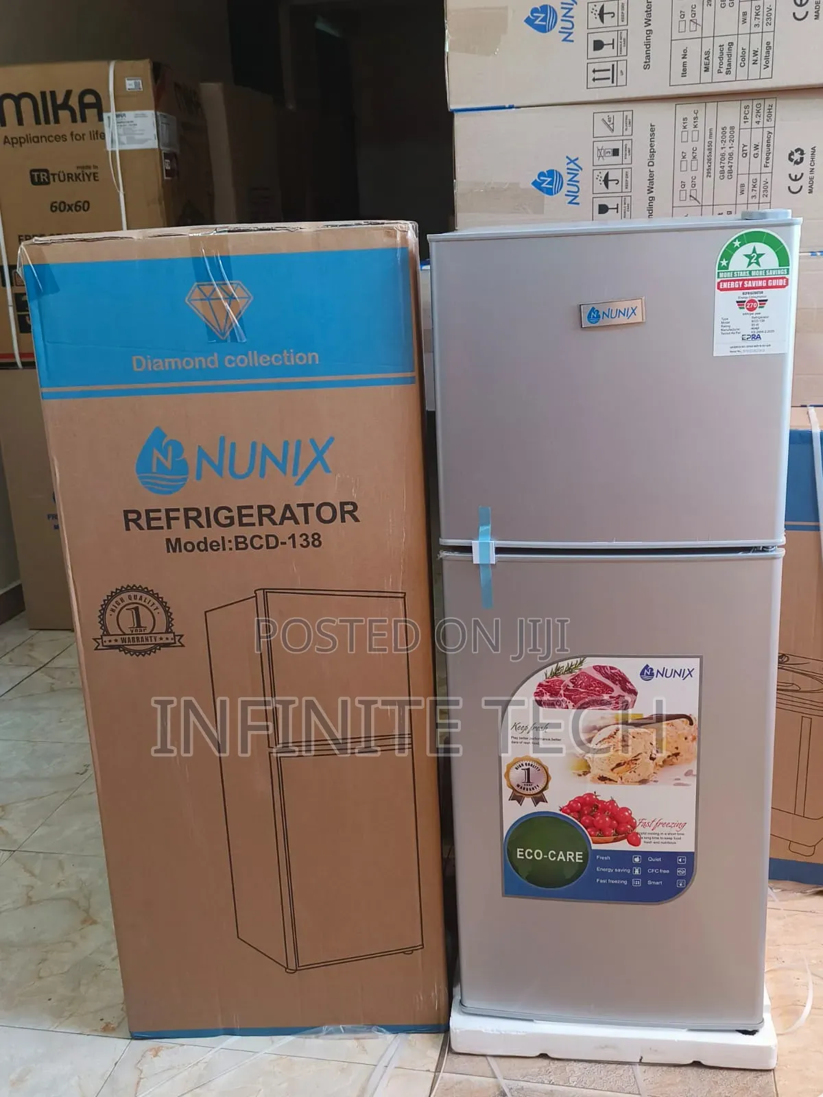 Nunix 138 Litres Large Double Door Refrigerator Fridge -Silver