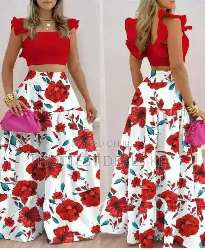 Jsaierl Floral Print Casual Top and Skirt Set